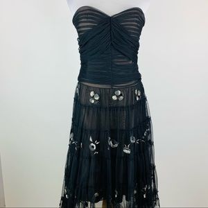 BCBGMAXAZRIA Embroidered Chiffon Beaded Dress cocktail lux